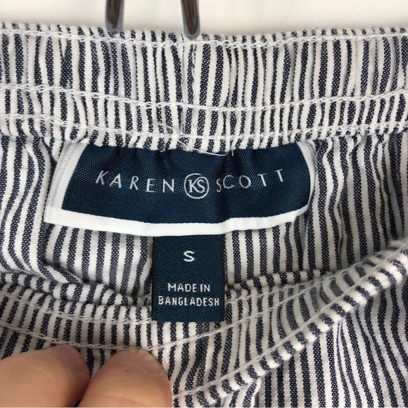 Karen Scott 100% Cotton Wide Leg Cropped Pants Vertical Striped Blue White - Picture 9 of 9